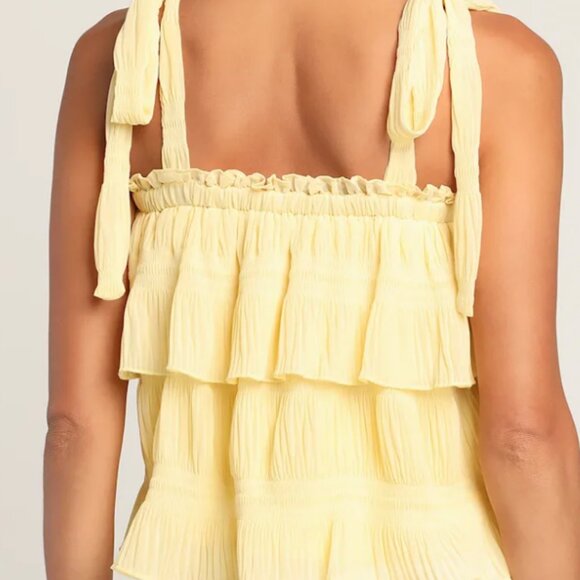 Lulu's Tiers to Summer Yellow Tie-Strap Tiered Tank Top - Yellow Size M - Picture 2 of 5